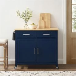 Brand new 🤩 Crosley Furniture Tristan 2-Door Modern Wood Kitchen Island In Navy/Natural 🔔 -Bakers Racks Sales 2567909 12 L