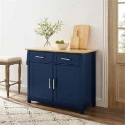 Brand new 🤩 Crosley Furniture Tristan 2-Door Modern Wood Kitchen Island In Navy/Natural 🔔 -Bakers Racks Sales 2567909 13 L