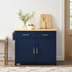 Brand new 🤩 Crosley Furniture Tristan 2-Door Modern Wood Kitchen Island In Navy/Natural 🔔 -Bakers Racks Sales 2567909 14 L