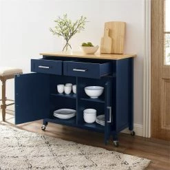 Brand new 🤩 Crosley Furniture Tristan 2-Door Modern Wood Kitchen Island In Navy/Natural 🔔 -Bakers Racks Sales 2567909 15 L