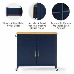 Brand new 🤩 Crosley Furniture Tristan 2-Door Modern Wood Kitchen Island In Navy/Natural 🔔 -Bakers Racks Sales 2567909 17 L