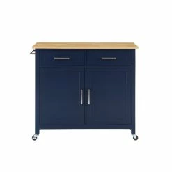 Brand new 🤩 Crosley Furniture Tristan 2-Door Modern Wood Kitchen Island In Navy/Natural 🔔 -Bakers Racks Sales 2567909 2 L