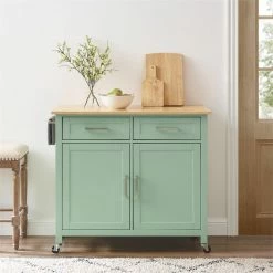 Wholesale ❤️ Crosley Furniture Tristan 2-Door Modern Wood Kitchen Island In Green/Natural ✨ 23 Wholesale ❤️ Crosley Furniture Tristan 2-Door Modern Wood Kitchen Island In Green/Natural ✨ -Bakers Racks Sales 2567910 12 L