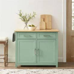 Wholesale ❤️ Crosley Furniture Tristan 2-Door Modern Wood Kitchen Island In Green/Natural ✨ 25 Wholesale ❤️ Crosley Furniture Tristan 2-Door Modern Wood Kitchen Island In Green/Natural ✨ -Bakers Racks Sales 2567910 14 L