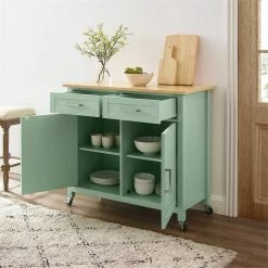 Wholesale ❤️ Crosley Furniture Tristan 2-Door Modern Wood Kitchen Island In Green/Natural ✨ 26 Wholesale ❤️ Crosley Furniture Tristan 2-Door Modern Wood Kitchen Island In Green/Natural ✨ -Bakers Racks Sales 2567910 15 L