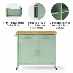 Wholesale ❤️ Crosley Furniture Tristan 2-Door Modern Wood Kitchen Island In Green/Natural ✨ 28 Wholesale ❤️ Crosley Furniture Tristan 2-Door Modern Wood Kitchen Island In Green/Natural ✨ -Bakers Racks Sales 2567910 17 L