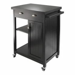 New 🎉 Winsome Timber Kitchen Cart With Wainscot Panel In Black Finish 🎉